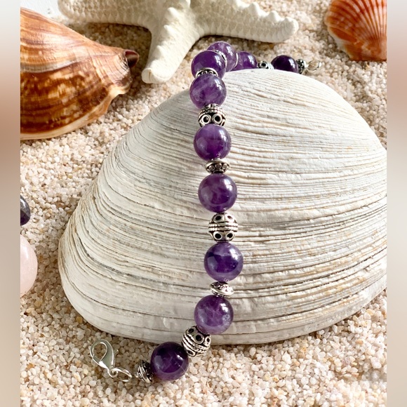 Genuine Amethyst Ornate Beaded Bracelet - Picture 5 of 5